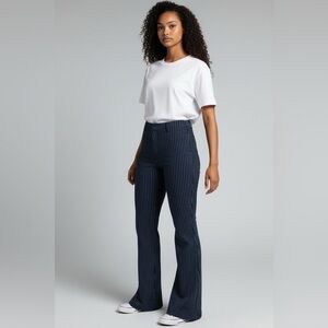 Betabrand Black White Pinstripe Straight Yoga Pants Dress Women’s L Long